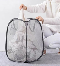 Lade das Bild in den Galerie-Viewer, Faltbarer Wäschekorb Schwarz Wäschenetz