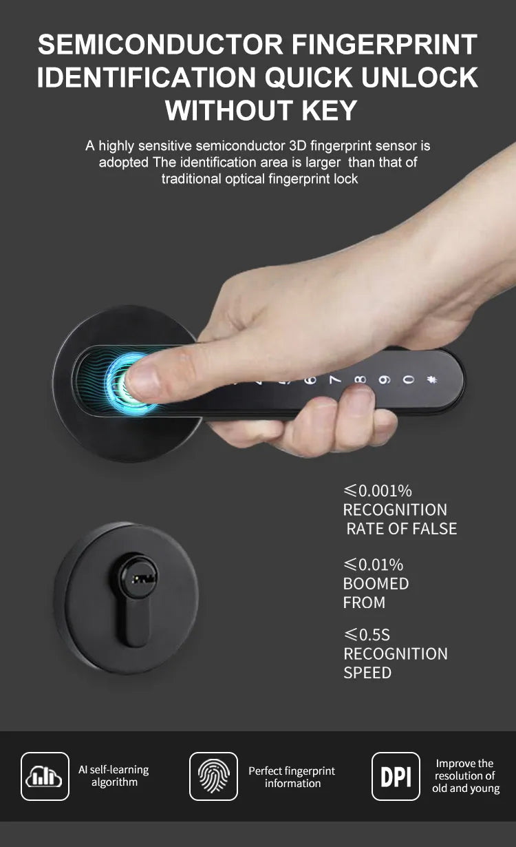 Intelligenter Fingerabdruck-Türschlossgriff für Zuhause, Haus, Wohnung mit Schlüsselkarte, digitales Türschloss, Tastatur, schlüsselloser Zugang, elektronisches Schloss