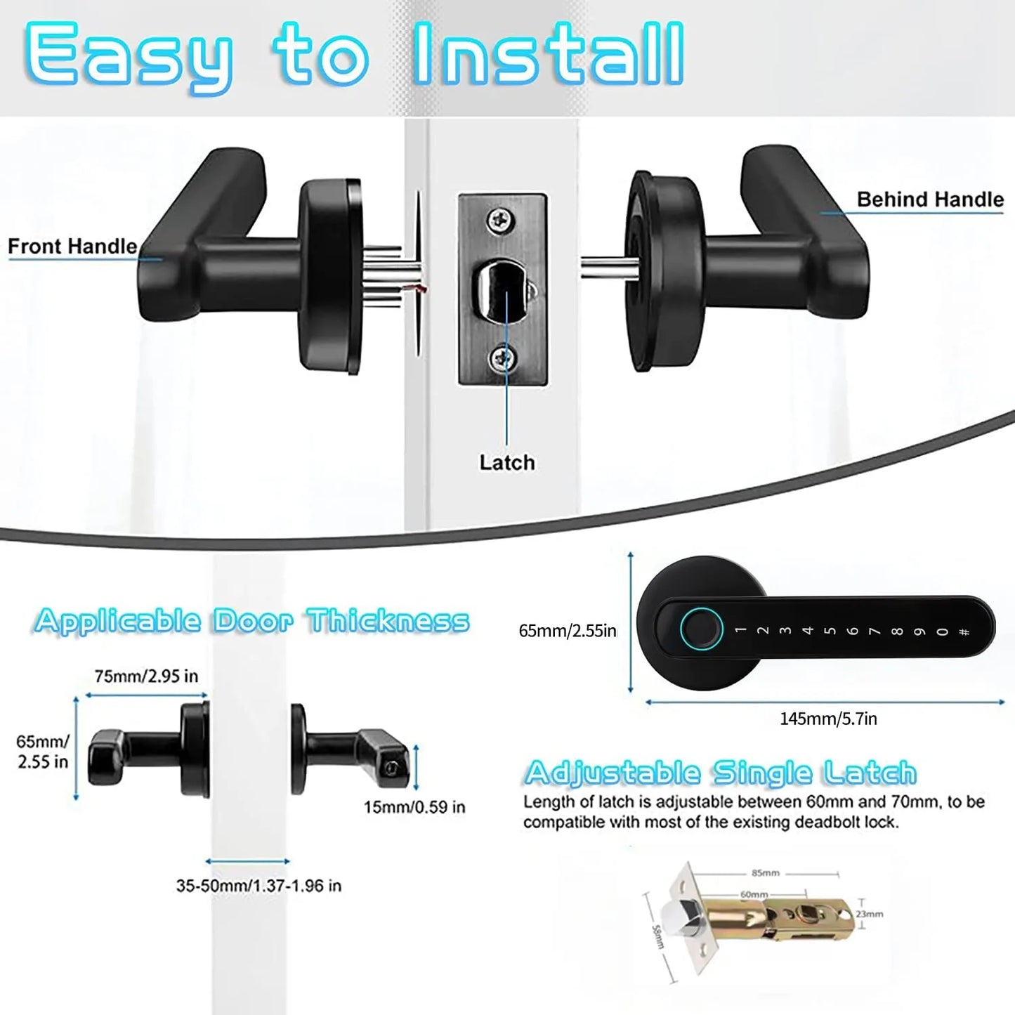 Intelligenter Fingerabdruck-Türschlossgriff für Zuhause, Haus, Wohnung mit Schlüsselkarte, digitales Türschloss, Tastatur, schlüsselloser Zugang, elektronisches Schloss